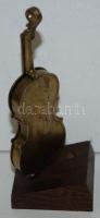 Antik réz mini hegedű, levehető előlappal, m:12 cm, fa talpon