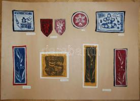 Textil képek: 1981-ből Csillebércről szóló textil képek, különböző tanulók munkái, kartonra (2 db) r...