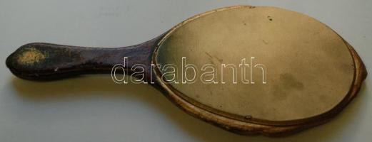 Régi kézi tükör festett, aranyozott fakeretben / 
Vintage hand mirror in painted wooden frame, 30cm