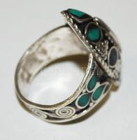 Ezüst (Ag) gyűrű színes kőberakásokkal / 
Silver ring with colorful stone inlay, size: 57, br: 14gr