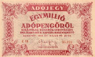 1946. 1.000.000Adópengő vízjeles papíron, kis sorszám T:I