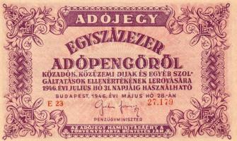 1946. 100.000Adópengő sorszámos, vízjeles  T:I