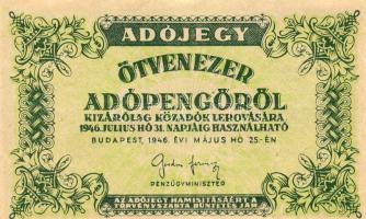1946. 50.000Adópengő vízjeles  T:II+ egyszer hajtva