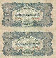 1944. "V.H" 20P (2x) egymás utáni sorszámmal, erős elcsúszásal T:II