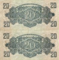 1944. "V.H" 20P (2x) egymás utáni sorszámmal, erős elcsúszásal T:II