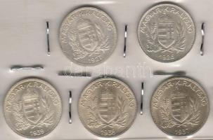 1926-39. 1P ezüst, teljes sor 5db T:1-2