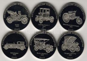 Kongó 2002. 10Fr "Autótörténet" 6db klf ezüst T:PP