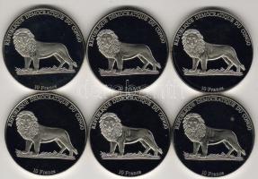 Kongó 2002. 10Fr "Autótörténet" 6db klf ezüst T:PP