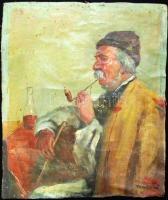 Három darabos kép tétel: Pethes L jelzéssel pipázó öreg, Horváth jelzéssel juhász, olvashatatlan jel...