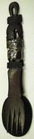 Nagyméretű afrikai faragott fa díszkanál és -villa /  Decorative African carved wooden spoon and fork, 33cm