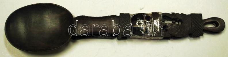 Nagyméretű afrikai faragott fa díszkanál és -villa / 
Decorative African carved wooden spoon and for...