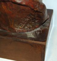 Velényi 1952 jelzéssel: Férfi portréja, festett gipsz, fa talapzaton, 45cm