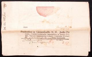 1799 Helytartótanácsi levél gróf Almásy Antal, Darvas Ferenc író és Mednyánszky báró saját kezű aláí...