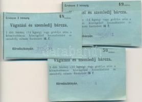 1915 Körmöcbánya vágatási és szemledíj bárca (3x), egymás utáni sorszámmal, pecséttel és dátumbélyegzővel ellátva! T:I,II