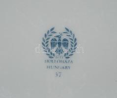 Hollóházi ovális porcelán virágmintás doboz, matricás, jelzett