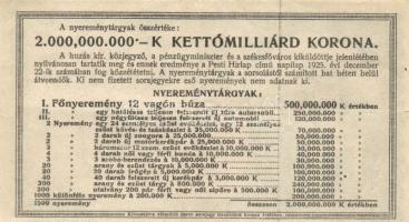 1925. "Diák sorsjegy" XVII. sorozat 5000K + 1925. Hadirokkantak, Hadiözvegyek, Hadiárvák N...