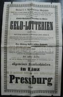 1855 Pozsonyi és linzi lottójáték hirdetménye / Lottery poster 30x50 cm