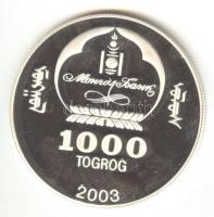 Mongólia 2003. 1000T Ag "Ázsia történelme-Attila a hunok királya" (20g/0.999) T:PP Tanúsít...