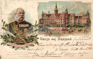 Dresden, King Albert von Sachsen Emb. litho (EK)