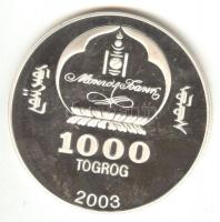 Mongólia 2003. 1000T Ag "Ázsia történelme-A kínai Nagy Fal" (20g/0.999) T:PP Tanúsítvánnya...