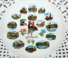 Áttört dísztányér osztrák városokról, jelzett, matricás, hibátlan, d:26 cm
