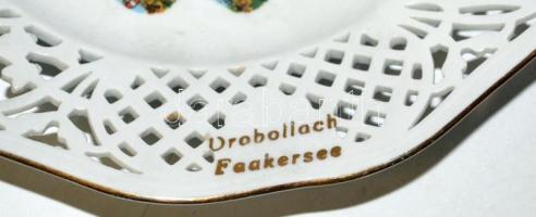 Áttört dísztányér osztrák városokról, jelzett, matricás, hibátlan, d:26 cm