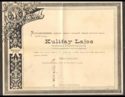 1888 Kulifay Lajos nagybecskereki polgármester halotti értesítője / Death announcement of Zrenjanin's mayor