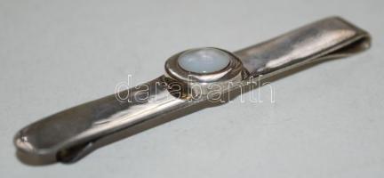 Ezüst (Ag) nyakkendőcsipesz gyöngyház lencsével /  Silver tie clip with nacre lens decoration, br: 8gr