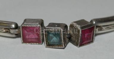 Ezüst (Ag) art deco karlánc színes üvegekkel díszítve, jelzéssel / 
Art deco silver bracelet with co...