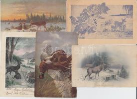 5 db háború előtti motívumlap a vadászat témaköréből