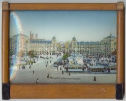 cca 1900 München Karlstor-Rondel, nyomat üvegezett keretben 20x16cm