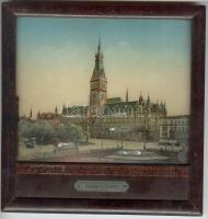 cca 1930 Hamburg Rathaus, nyomat üvegezett keretben 20x19,5cm