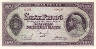 1945. 100P (4x) egymás utáni sorszámmal T:I-(sarokhajlás)