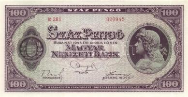 1945. 100P (4x) egymás utáni sorszámmal T:I-(sarokhajlás)