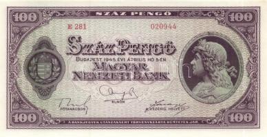 1945. 100P (4x) egymás utáni sorszámmal T:I-(sarokhajlás)