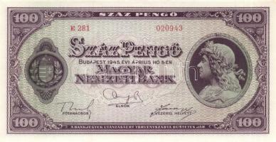 1945. 100P (4x) egymás utáni sorszámmal T:I-(sarokhajlás)