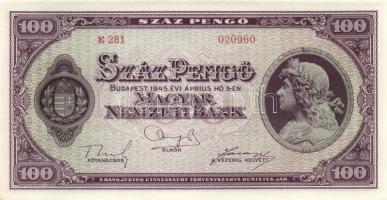 1945. 100P (5x) egymás utáni sorszámmal T:I-(sarokhajlás)