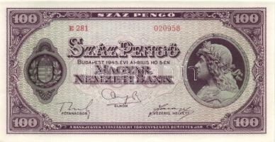 1945. 100P (5x) egymás utáni sorszámmal T:I-(sarokhajlás)