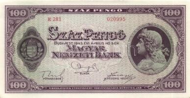 1945. 100P (5x) egymás utáni sorszámmal T:I-(sarokhajlás)