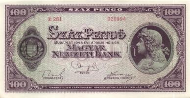 1945. 100P (5x) egymás utáni sorszámmal T:I-(sarokhajlás)