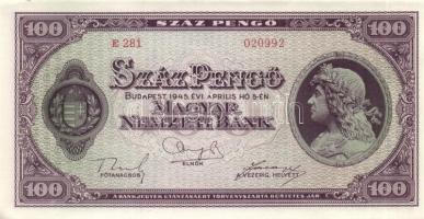 1945. 100P (5x) egymás utáni sorszámmal T:I-(sarokhajlás)