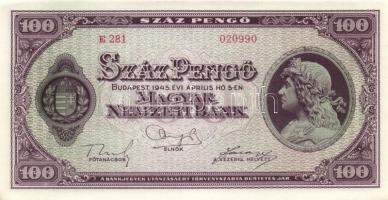 1945. 100P (5x) egymás utáni sorszámmal T:I-(sarokhajlás)