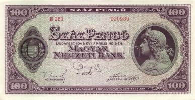 1945. 100P (5x) egymás utáni sorszámmal T:I-(sarokhajlás)