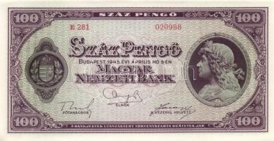 1945. 100P (5x) egymás utáni sorszámmal T:I-(sarokhajlás)