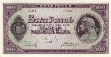 1945. 100P (5x) egymás utáni sorszámmal T:I-(sarokhajlás)