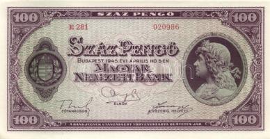 1945. 100P (5x) egymás utáni sorszámmal T:I-(sarokhajlás)