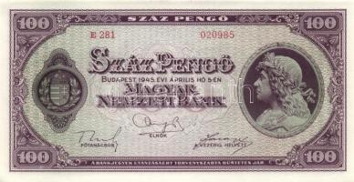 1945. 100P (5x) egymás utáni sorszámmal T:I-(sarokhajlás)