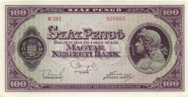 1945. 100P (5x) egymás utáni sorszámmal T:I-(sarokhajlás)