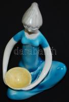 Jelzés nélküli porcelán ülő nő tállal, hibátlan, m:23 cm