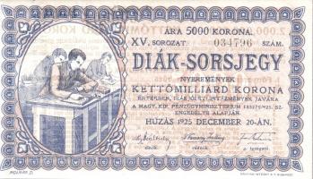 1925. Diák sorsjegy XV. sorozat 5000K T:I-